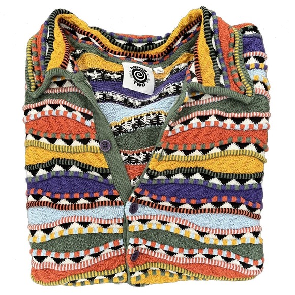 Round Two Multicolor Knit Collection Camp Shirt Size L Coogie-Style - Picture 5 of 5